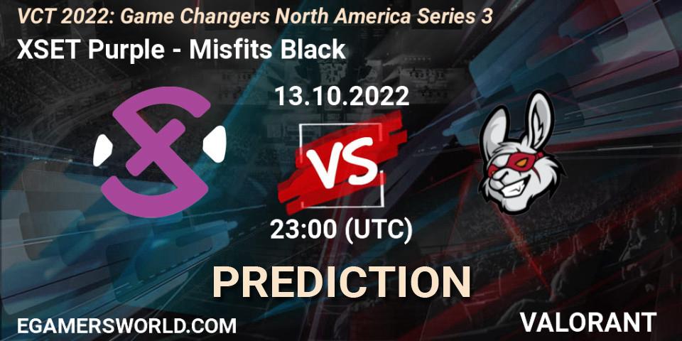 XSET Purple - Misfits Black: Maç tahminleri. 14.10.2022 at 00:15, VALORANT, VCT 2022: Game Changers North America Series 3