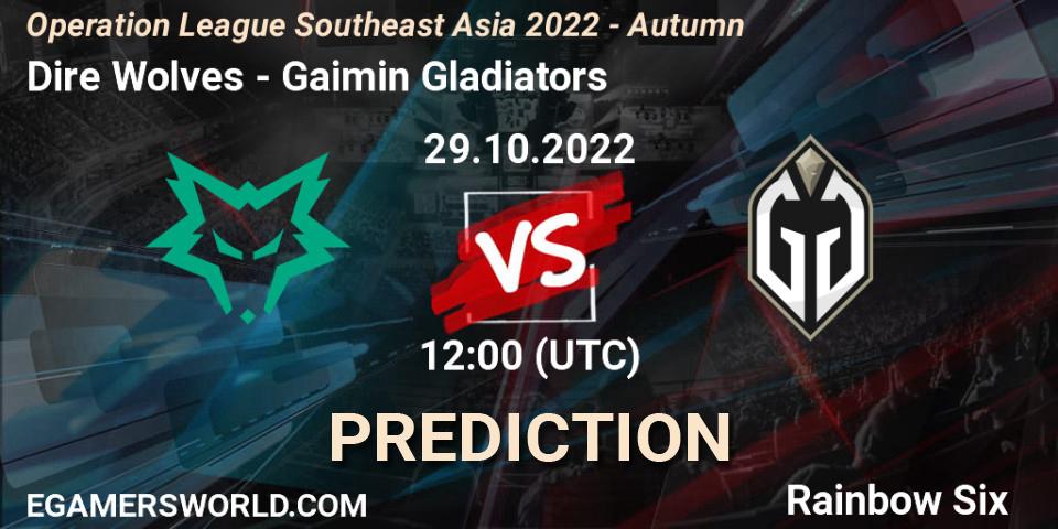 Dire Wolves - Gaimin Gladiators: Maç tahminleri. 29.10.2022 at 11:30, Rainbow Six, Operation League Southeast Asia 2022 - Autumn