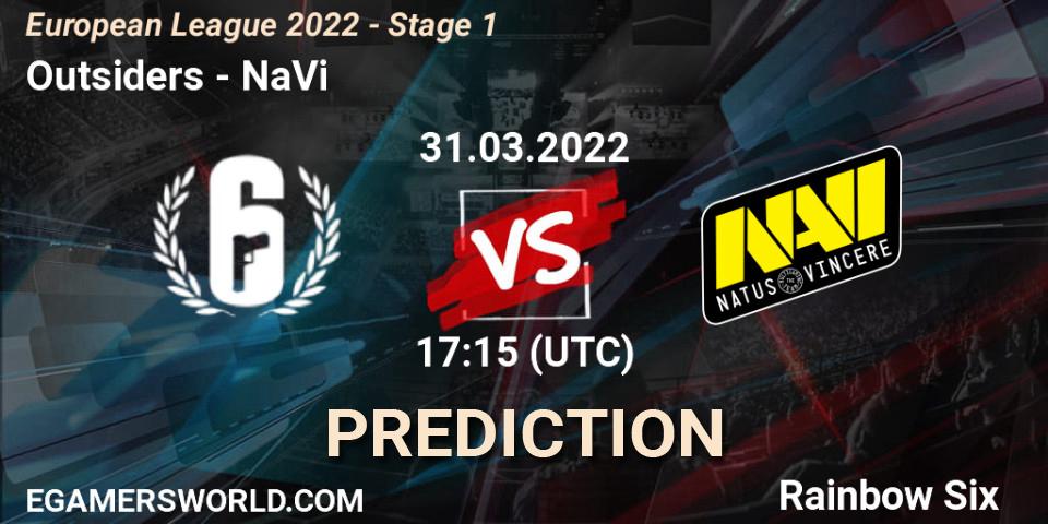 Outsiders - NaVi: Maç tahminleri. 31.03.2022 at 17:15, Rainbow Six, European League 2022 - Stage 1