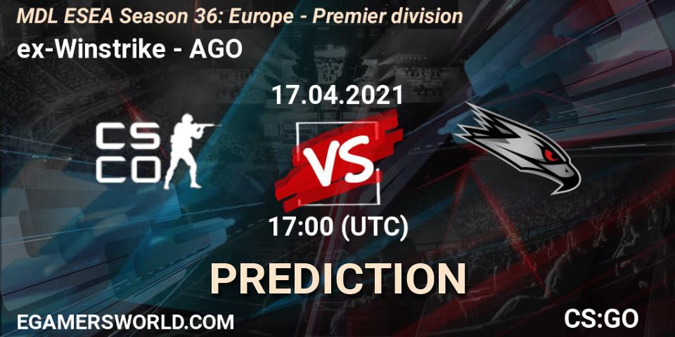 ex-Winstrike - AGO: Maç tahminleri. 17.04.2021 at 17:00, Counter-Strike (CS2), MDL ESEA Season 36: Europe - Premier division