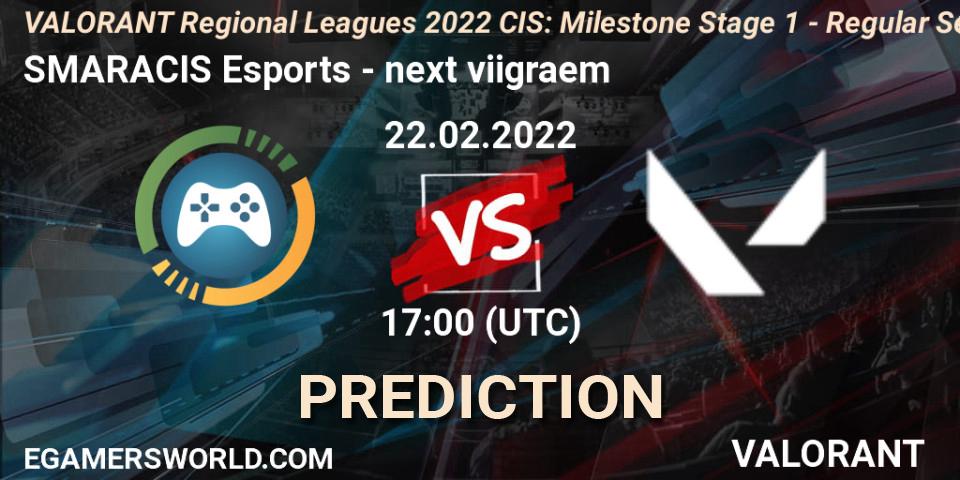SMARACIS Esports - next viigraem: Maç tahminleri. 22.02.2022 at 17:00, VALORANT, VALORANT Regional Leagues 2022 CIS: Milestone Stage 1 - Regular Season