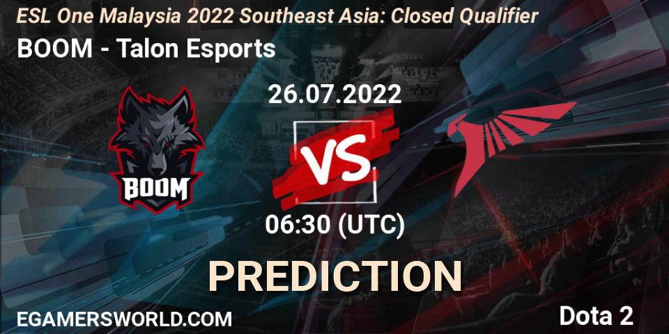 BOOM - Talon Esports: Maç tahminleri. 26.07.2022 at 07:05, Dota 2, ESL One Malaysia 2022 Southeast Asia: Closed Qualifier