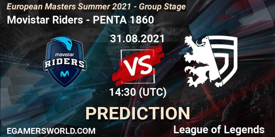 Movistar Riders - PENTA 1860: Maç tahminleri. 31.08.2021 at 14:30, LoL, European Masters Summer 2021 - Group Stage