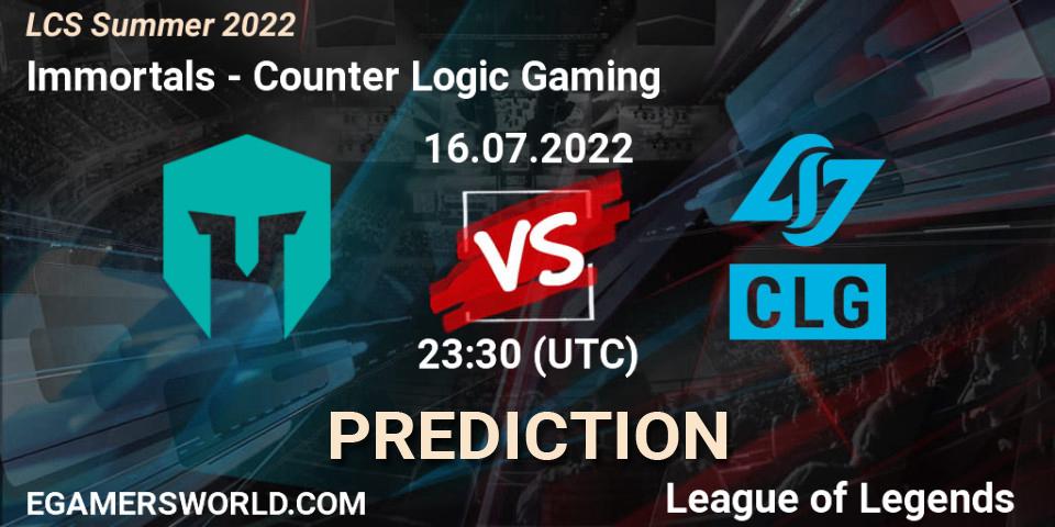 Immortals - Counter Logic Gaming: Maç tahminleri. 16.07.2022 at 23:30, LoL, LCS Summer 2022