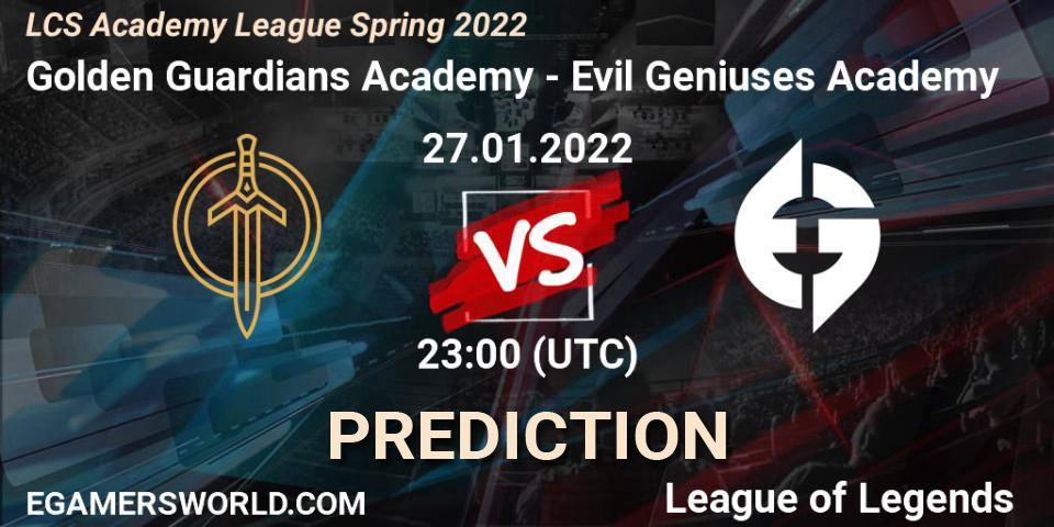 Golden Guardians Academy - Evil Geniuses Academy: Maç tahminleri. 27.01.2022 at 23:00, LoL, LCS Academy League Spring 2022