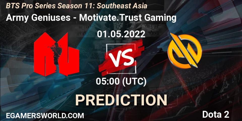Army Geniuses - Motivate.Trust Gaming: Maç tahminleri. 01.05.2022 at 05:01, Dota 2, BTS Pro Series Season 11: Southeast Asia