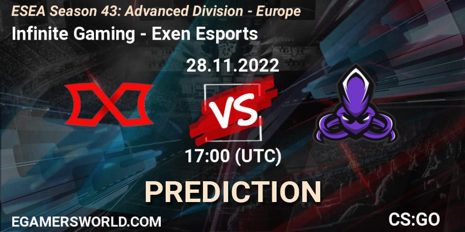 Infinite Gaming - Exen Esports: Maç tahminleri. 28.11.22, CS2 (CS:GO), ESEA Season 43: Advanced Division - Europe