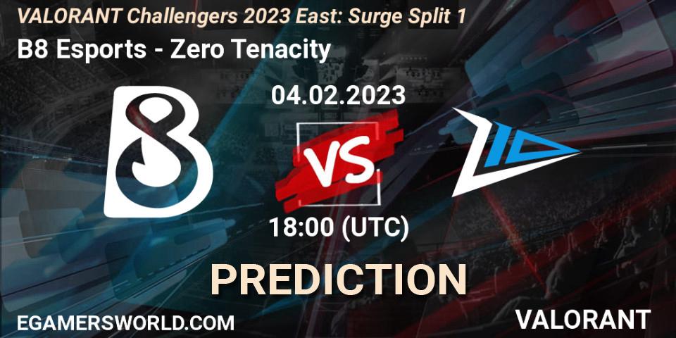 B8 Esports - Zero Tenacity: Maç tahminleri. 04.02.23, VALORANT, VALORANT Challengers 2023 East: Surge Split 1