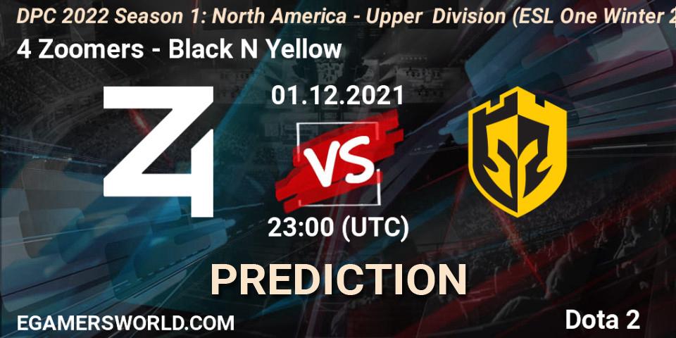 4 Zoomers - Black N Yellow: Maç tahminleri. 01.12.2021 at 23:17, Dota 2, DPC 2022 Season 1: North America - Upper Division (ESL One Winter 2021)