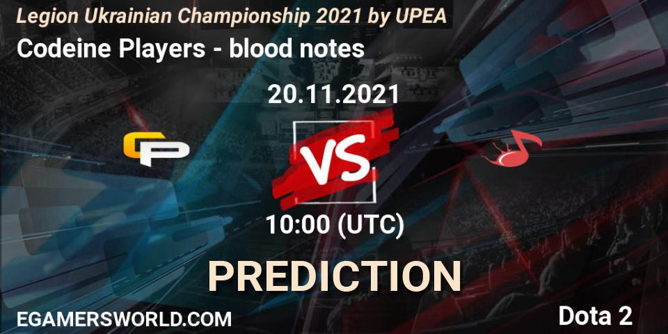 Codeine Players - blood notes: Maç tahminleri. 20.11.2021 at 10:05, Dota 2, Legion Ukrainian Championship 2021 by UPEA