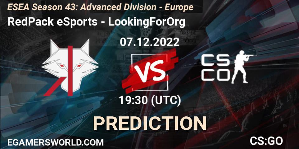 RedPack eSports - LookingForOrg: Maç tahminleri. 07.12.22, CS2 (CS:GO), ESEA Season 43: Advanced Division - Europe