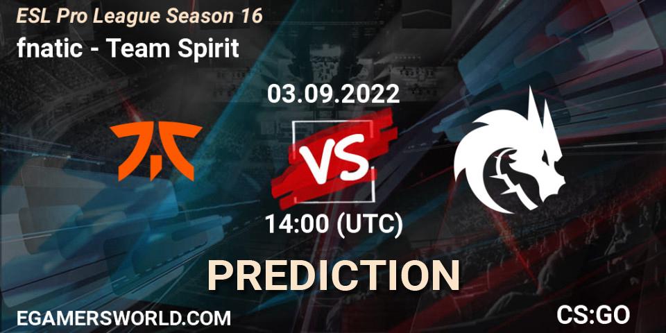 fnatic - Team Spirit: Maç tahminleri. 03.09.2022 at 14:00, Counter-Strike (CS2), ESL Pro League Season 16
