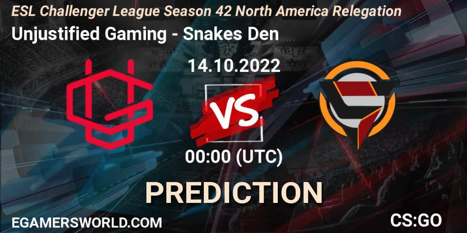 Unjustified Gaming - Snakes Den: Maç tahminleri. 14.10.2022 at 00:00, Counter-Strike (CS2), ESL Challenger League Season 42 North America Relegation