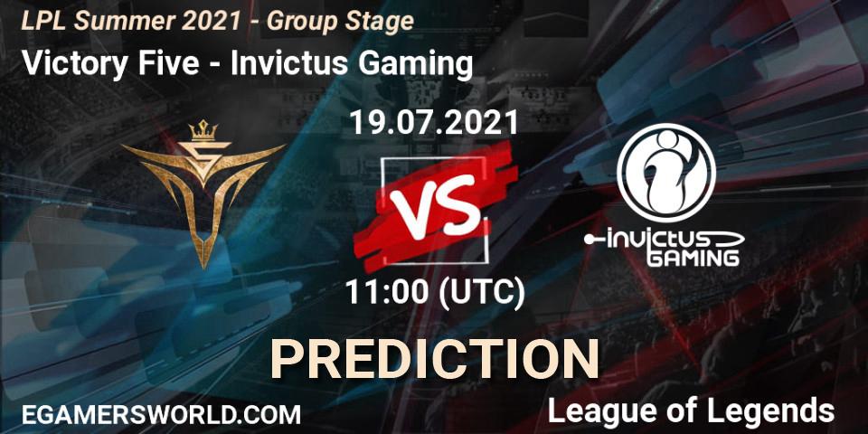 Victory Five - Invictus Gaming: Maç tahminleri. 19.07.2021 at 11:00, LoL, LPL Summer 2021 - Group Stage