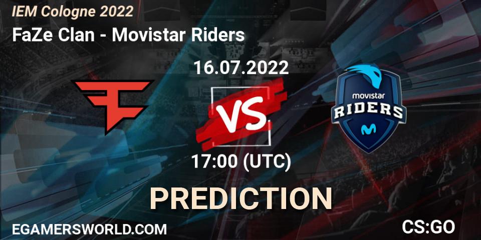 FaZe Clan - Movistar Riders: Maç tahminleri. 16.07.2022 at 17:00, Counter-Strike (CS2), IEM Cologne 2022