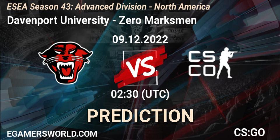 Davenport University - Zero Marksmen: Maç tahminleri. 09.12.22, CS2 (CS:GO), ESEA Season 43: Advanced Division - North America