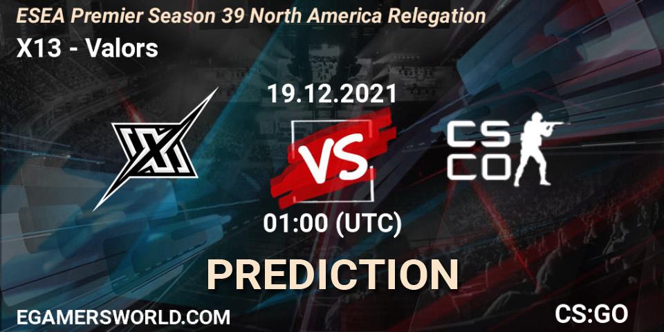 X13 - Valors: Maç tahminleri. 19.12.2021 at 02:30, Counter-Strike (CS2), ESEA Premier Season 39 North America Relegation