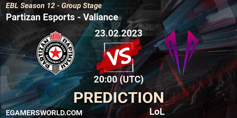 Partizan Esports - Valiance: Maç tahminleri. 23.02.23, LoL, EBL Season 12 - Group Stage