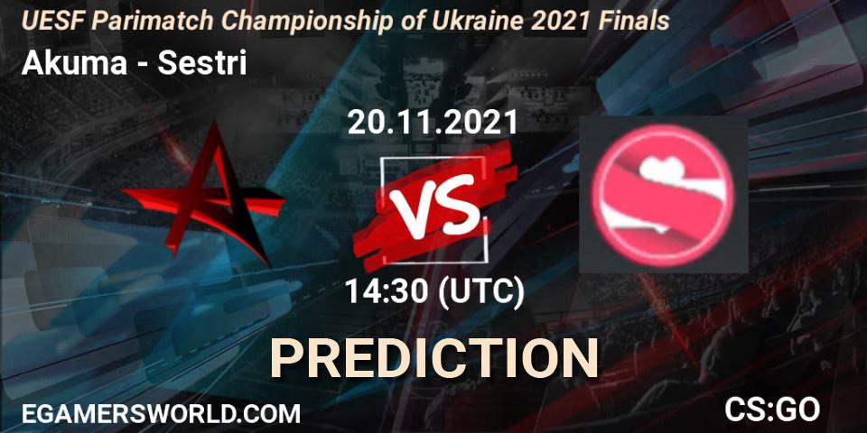Akuma - Sestri: Maç tahminleri. 20.11.2021 at 15:15, Counter-Strike (CS2), UESF Parimatch Championship of Ukraine 2021 Finals