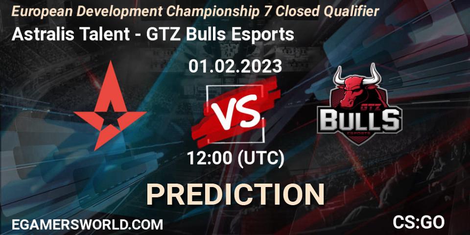 Astralis Talent - GTZ Bulls Esports: Maç tahminleri. 01.02.23, CS2 (CS:GO), European Development Championship 7 Closed Qualifier