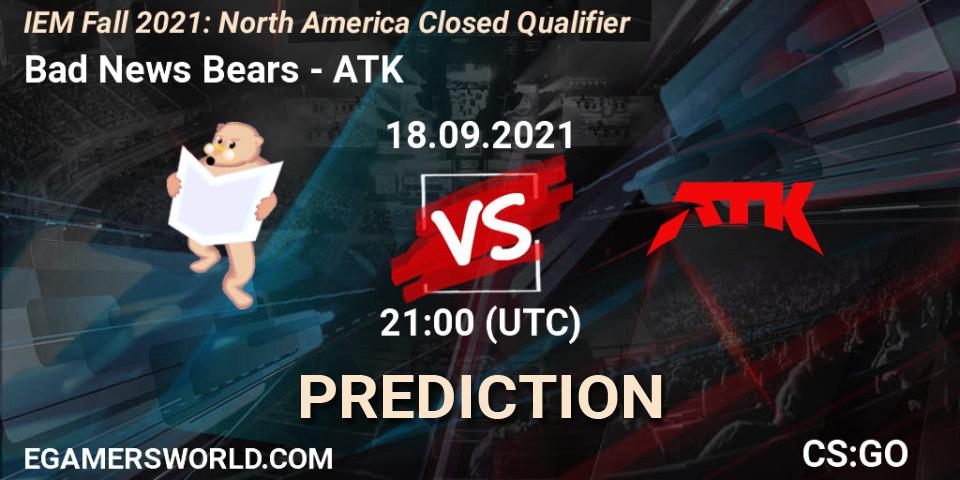 Bad News Bears - ATK: Maç tahminleri. 18.09.2021 at 21:00, Counter-Strike (CS2), IEM Fall 2021: North America Closed Qualifier