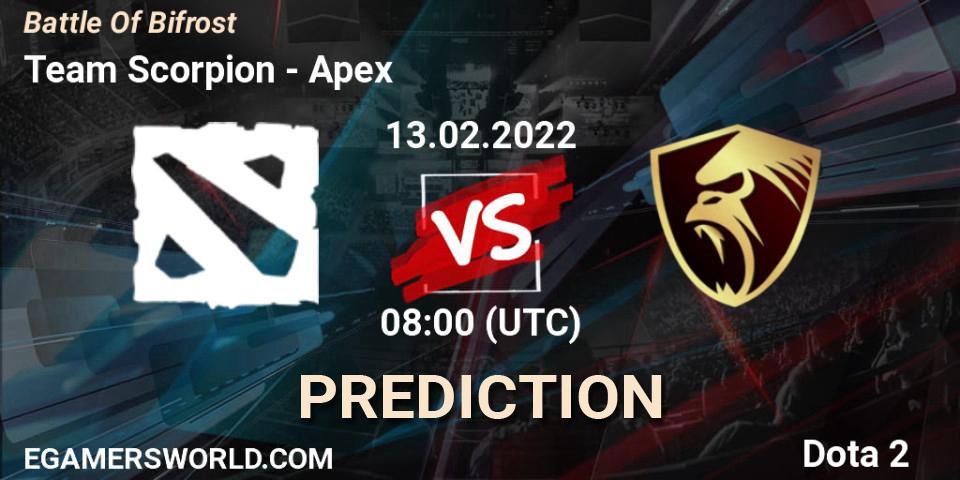 Team Scorpion - Apex: Maç tahminleri. 13.02.2022 at 07:58, Dota 2, Battle Of Bifrost