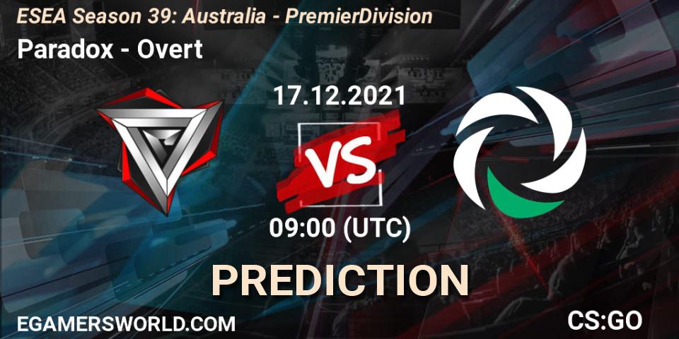 Paradox - Overt: Maç tahminleri. 17.12.2021 at 09:00, Counter-Strike (CS2), ESEA Season 39: Australia - Premier Division