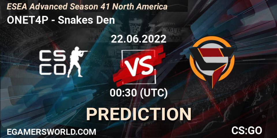 ONET4P - Snakes Den: Maç tahminleri. 22.06.2022 at 00:30, Counter-Strike (CS2), ESEA Advanced Season 41 North America