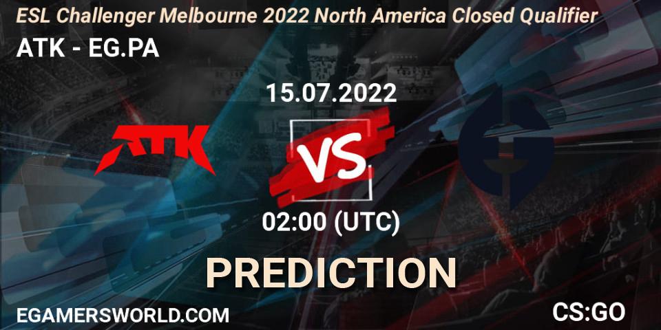 ATK - EG.PA: Maç tahminleri. 15.07.2022 at 02:00, Counter-Strike (CS2), ESL Challenger Melbourne 2022 North America Closed Qualifier