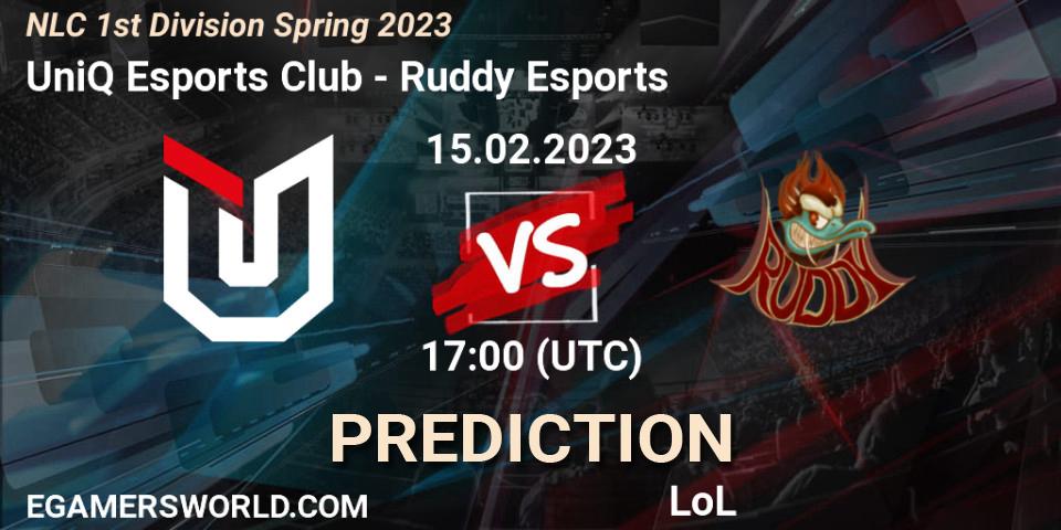 UniQ Esports Club - Ruddy Esports: Maç tahminleri. 15.02.2023 at 17:00, LoL, NLC 1st Division Spring 2023