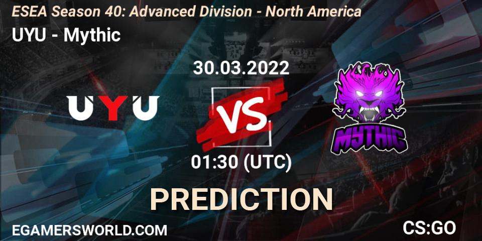 UYU - Mythic: Maç tahminleri. 30.03.2022 at 01:15, Counter-Strike (CS2), ESEA Season 40: Advanced Division - North America