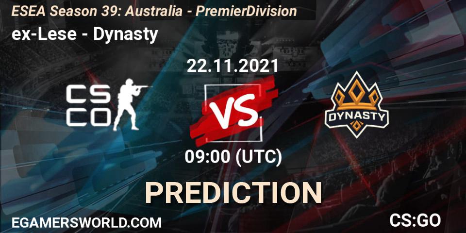 ex-Lese - Dynasty: Maç tahminleri. 22.11.2021 at 09:00, Counter-Strike (CS2), ESEA Season 39: Australia - Premier Division