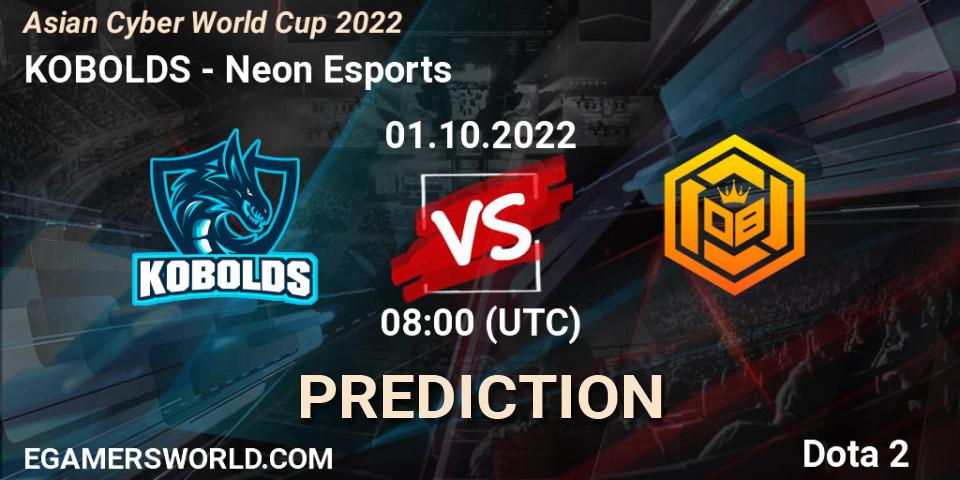 KOBOLDS - Neon Esports: Maç tahminleri. 01.10.2022 at 09:11, Dota 2, Asian Cyber World Cup 2022