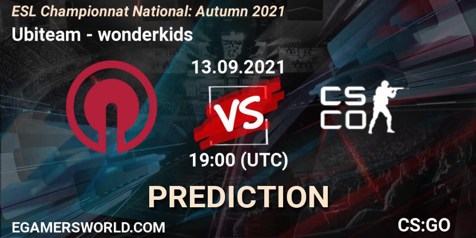 Ubiteam - wonderkids: Maç tahminleri. 13.09.2021 at 16:00, Counter-Strike (CS2), ESL Championnat National: Autumn 2021