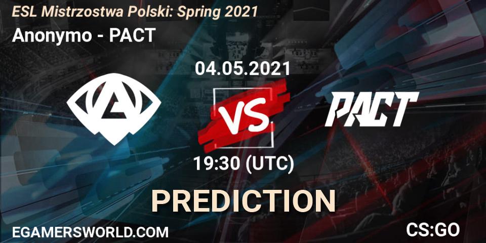 Anonymo - PACT: Maç tahminleri. 04.05.2021 at 19:40, Counter-Strike (CS2), ESL Mistrzostwa Polski: Spring 2021