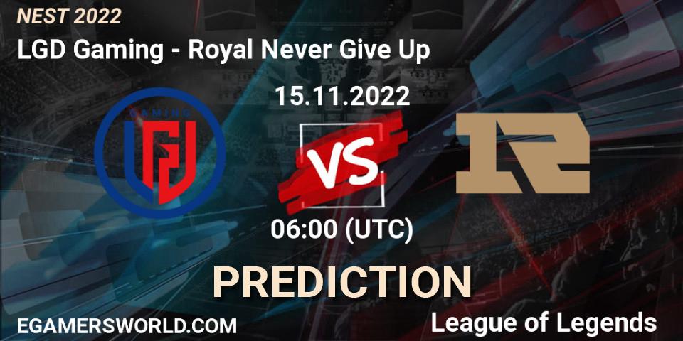 LGD Gaming - Royal Never Give Up: Maç tahminleri. 15.11.2022 at 06:00, LoL, NEST 2022