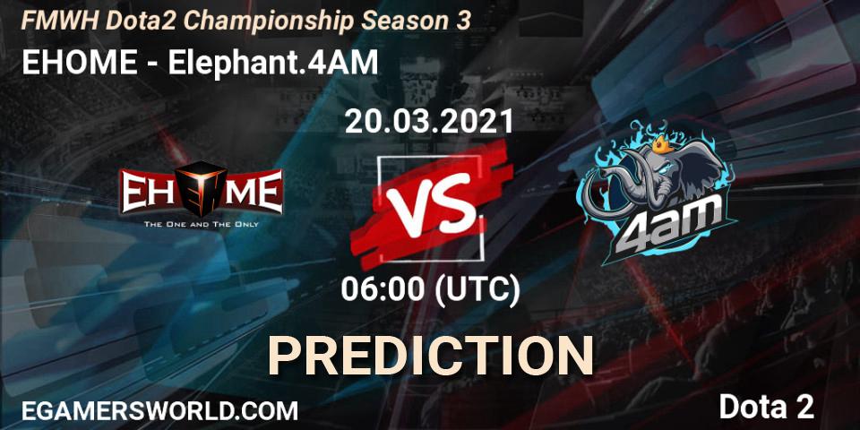 EHOME - Elephant.4AM: Maç tahminleri. 20.03.2021 at 06:00, Dota 2, FMWH Dota2 Championship Season 3