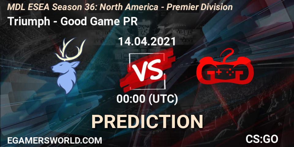Triumph - Good Game PR: Maç tahminleri. 14.04.2021 at 00:00, Counter-Strike (CS2), MDL ESEA Season 36: North America - Premier Division