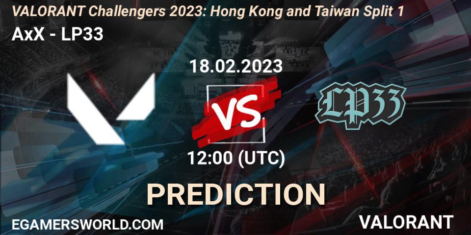 AxX - LP33: Maç tahminleri. 18.02.2023 at 09:50, VALORANT, VALORANT Challengers 2023: Hong Kong and Taiwan Split 1