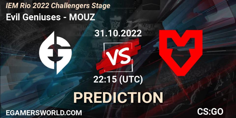 Evil Geniuses - MOUZ: Maç tahminleri. 31.10.22, CS2 (CS:GO), IEM Rio 2022 Challengers Stage