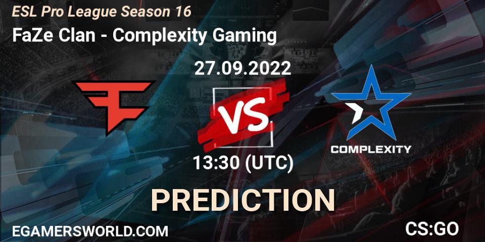 FaZe Clan - Complexity Gaming: Maç tahminleri. 27.09.22, CS2 (CS:GO), ESL Pro League Season 16