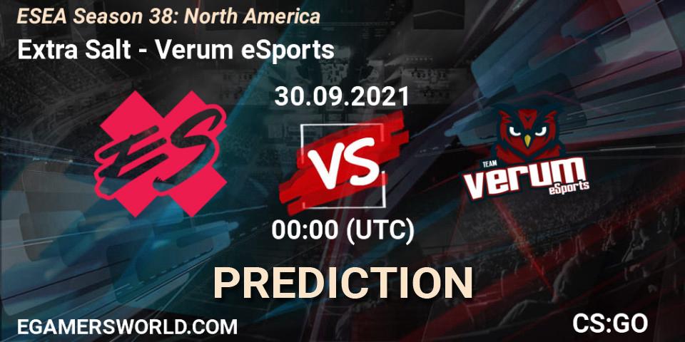 Extra Salt - Verum eSports: Maç tahminleri. 30.09.2021 at 00:00, Counter-Strike (CS2), ESEA Season 38: North America 