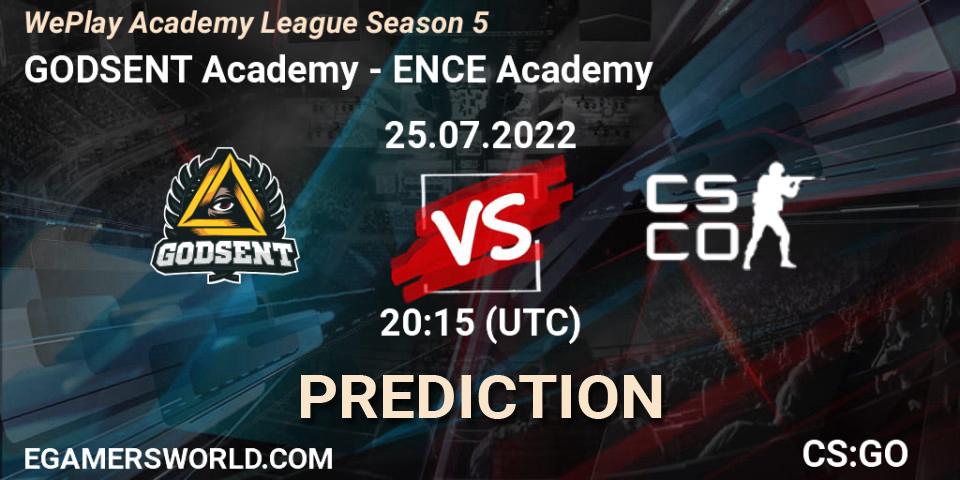 GODSENT Academy - ENCE Academy: Maç tahminleri. 25.07.2022 at 20:15, Counter-Strike (CS2), WePlay Academy League Season 5