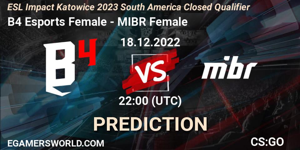 B4 Esports Female - MIBR Female: Maç tahminleri. 18.12.2022 at 22:00, Counter-Strike (CS2), ESL Impact Katowice 2023 South America Closed Qualifier