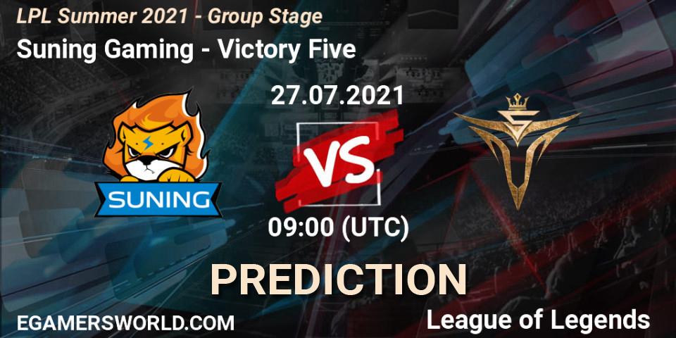 Suning Gaming - Victory Five: Maç tahminleri. 27.07.2021 at 09:00, LoL, LPL Summer 2021 - Group Stage