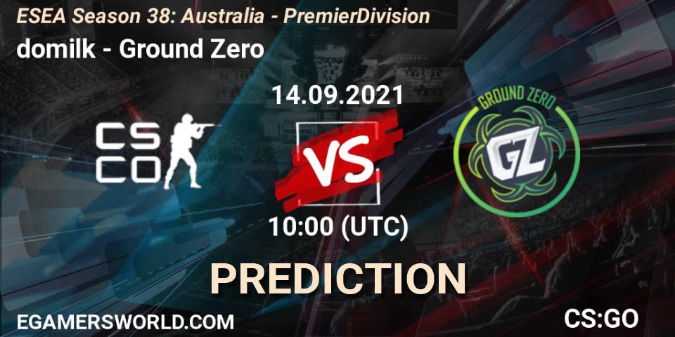 domilk - Ground Zero: Maç tahminleri. 14.09.2021 at 10:00, Counter-Strike (CS2), ESEA Season 38: Australia - Premier Division