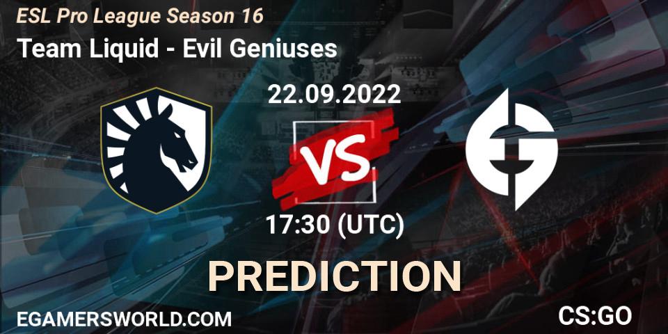Team Liquid - Evil Geniuses: Maç tahminleri. 22.09.22, CS2 (CS:GO), ESL Pro League Season 16