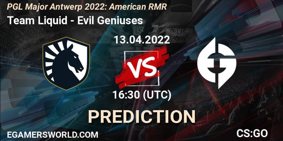 Team Liquid - Evil Geniuses: Maç tahminleri. 13.04.2022 at 14:50, Counter-Strike (CS2), PGL Major Antwerp 2022: American RMR