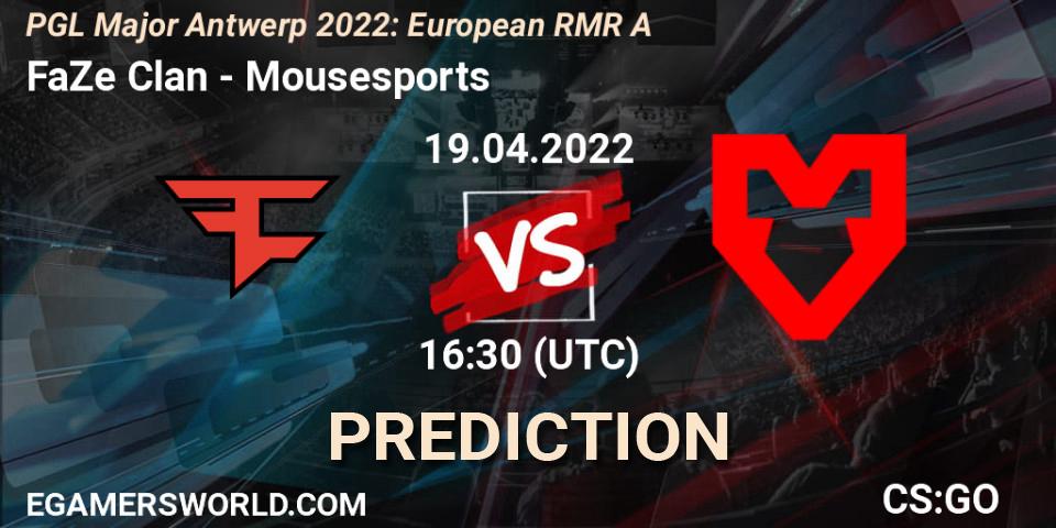 FaZe Clan - Mousesports: Maç tahminleri. 19.04.2022 at 15:05, Counter-Strike (CS2), PGL Major Antwerp 2022: European RMR A
