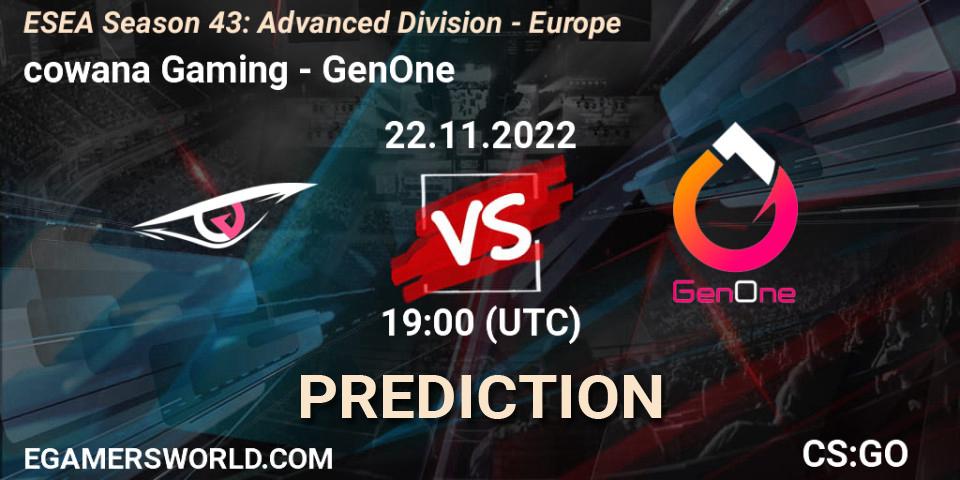 cowana Gaming - GenOne: Maç tahminleri. 22.11.22, CS2 (CS:GO), ESEA Season 43: Advanced Division - Europe